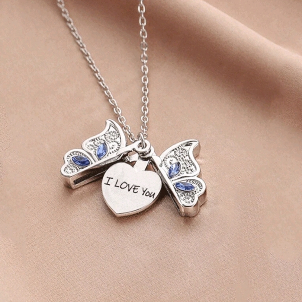 Butterfly Openable I Love You Photo Box Pendant Women's Necklace Jewelry Gifts - Picture 3 of 7